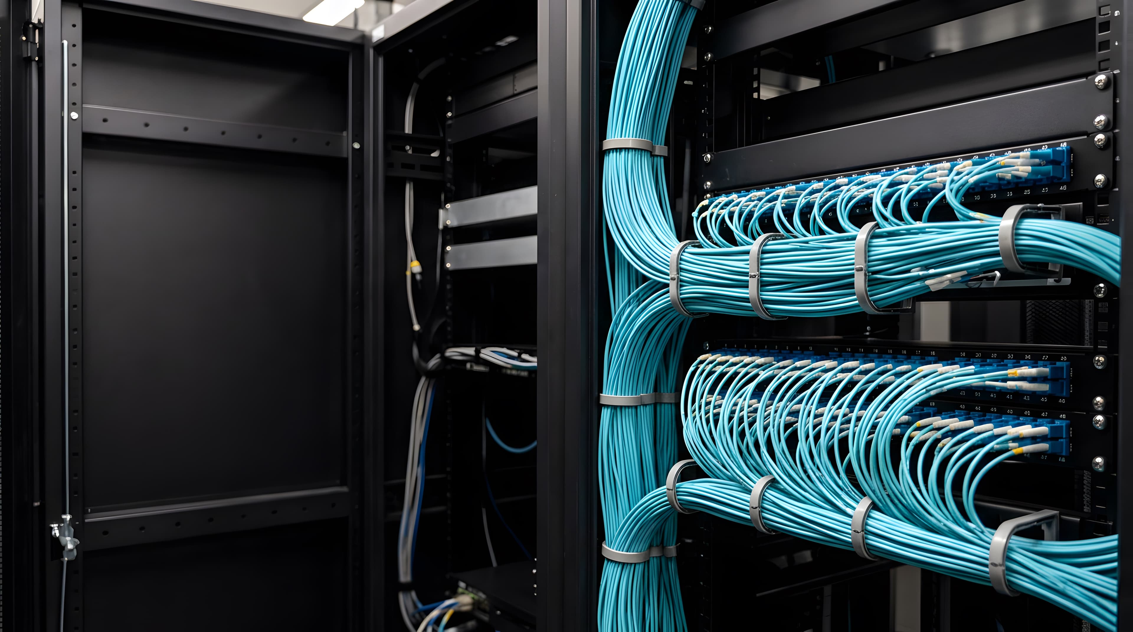 Clean network rack and structured cabling infrastructure